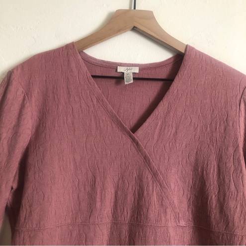 J.Jill  ROSE PINK 3/4 SLEEVE TEXTURED CROSSOVER VNECK BLOUSE TEE TOP