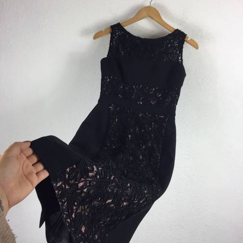 Black Halo  Wyatt Black Lace Embroidered Sheath Midi Dress Size 0