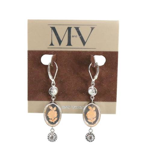 ma*rs New  and Valentine Vintage Sterling Silver Pearl Rose Crystal Dangle Earring