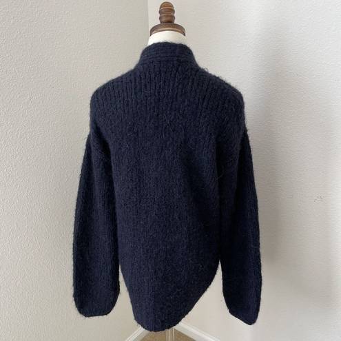 Elizabeth and James  Blue Wool Blend Oversized 3 Button Cardigan with Pockets