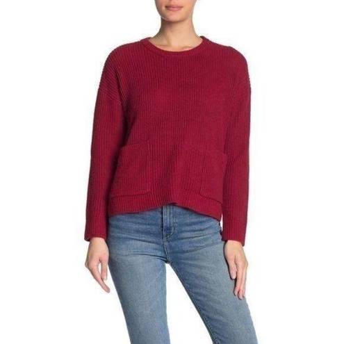 MELLODAY  Red Knit Fall Winter Pocket Oversized Sweater X-Small