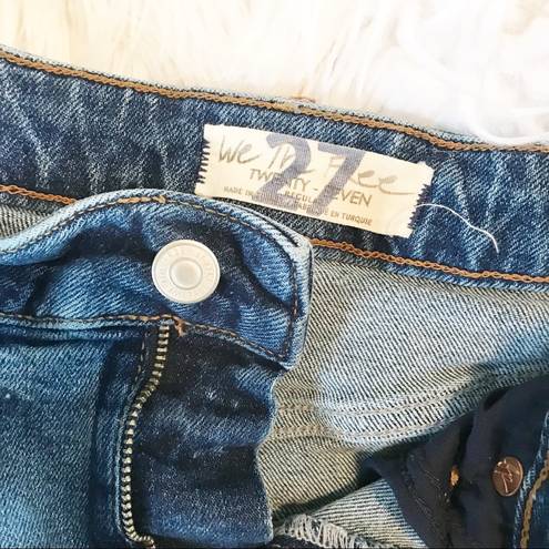 We The Free  People High Waist Slim Ripped Stretch Ankle Cropped blue jeans 27