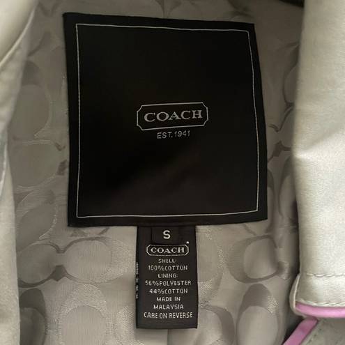 Coach  Tan Double Breasted Trench Coat With Pink Piping