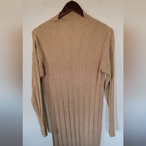 The Row All :  Tan Khaki The Marie Dress Ribbed Mock Neck Knit Midi Women's Small