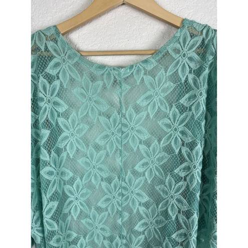 LuLaRoe  Womens Boho Kimono Size Medium Green Floral Lace Sheer Western Frilly