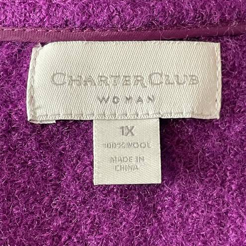 Charter Club Woman Felted Wool Ruffle Jacket- Purple 1X