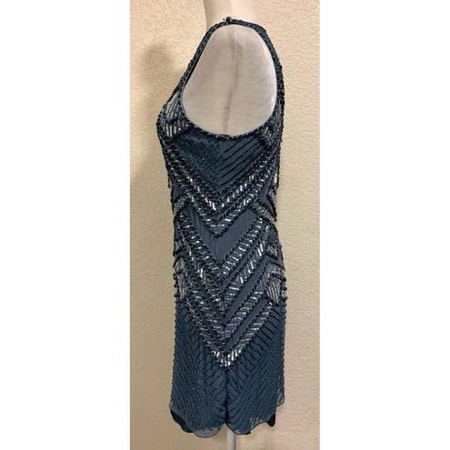 Parker NY Allegra Silk Beaded Sequin Blue Dress