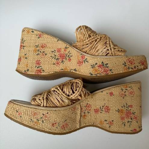 Vintage Y2K 90’s 80’s Floral Straw Platform Sandals Size 9 Straw