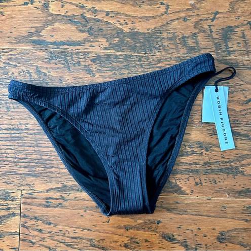 Robin Piccone  Yasmine Ribbed Bikini Bottoms in Black Size Medium NWT