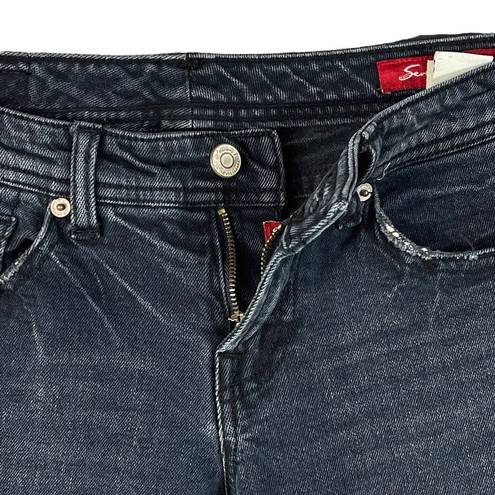 Seven7  SZ 29 Straight Jeans Low-Rise Distressed Whiskered Pockets Black Wash