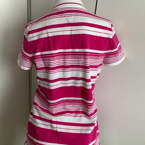 Tommy Hilfiger  medium v-neck pink/magenta striped polo shirt