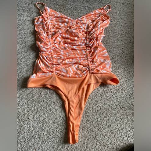 Revolve AFRM  Mack shirred bodysuit orange zebra