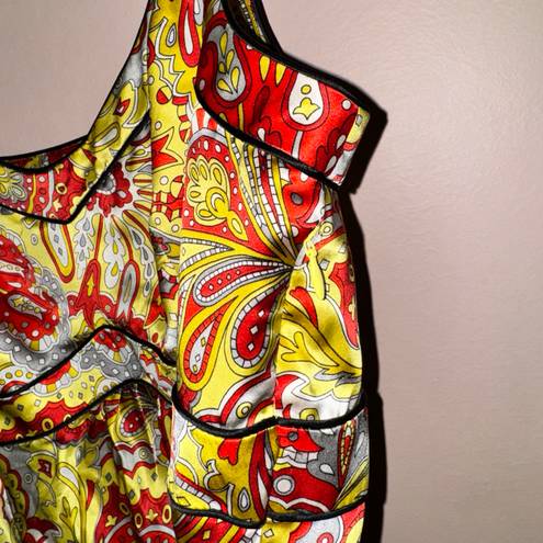 Nine West Paisley Floral Yellow Red 100% Silk Tank Blouse Size 14 NWOT!