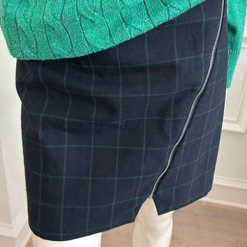 Romeo + Juliet Couture Navy Green Window Pane Short Tailored Skirt with Zippers