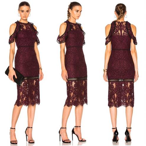 Alexis Evie women’s burgundy cold shoulder lace midi sheath dress size S small