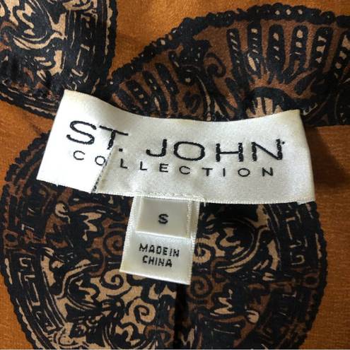 St. John  Collection Silk Medallion Print Sleeveless Tank Top Blouse Rust Brown S