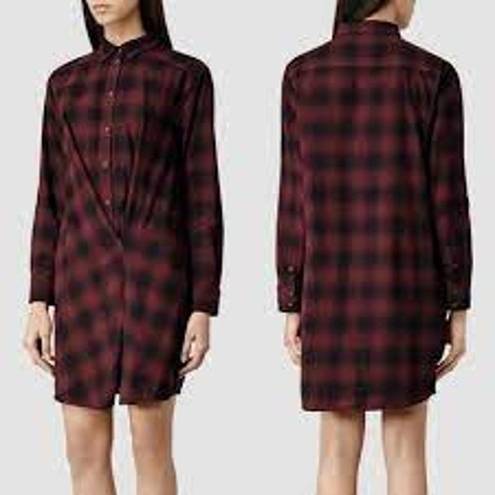 ALLSAINTS  Kayla red plaid flannel shirt dress