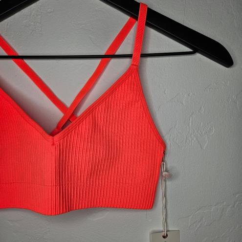 Good American  Seamless Chunky Rib Bra in Neon Hot Coral NWT