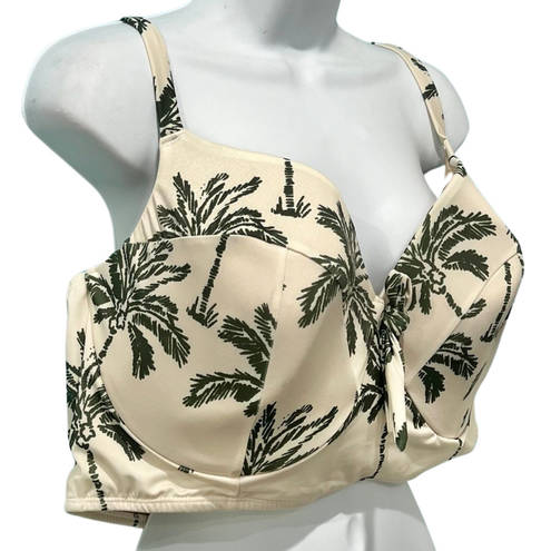 Cacique  Beige Green Palm Longline Underwire Swim Bikini Top Plus Sz 42F NEW Tags