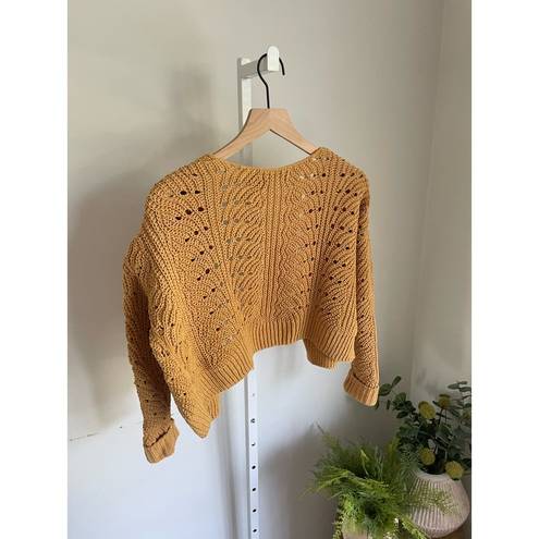 The Moon  & Madison Open Knit Shrug Cardigan Sweater Small Golden Mustard Yellow