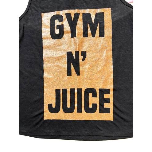 Material Girl  Gym N’ Juice Black/Gold Graphic Active Racerback Tank Top …