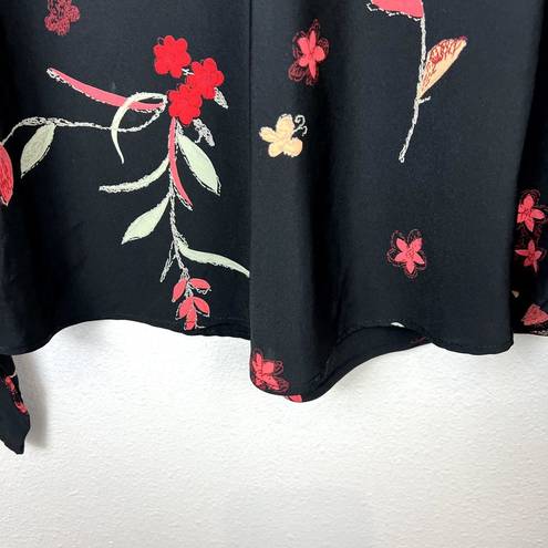 Natori Vintage Josie  Y2K Floral Cropped Top Size M Asian Floral Long Sleeve