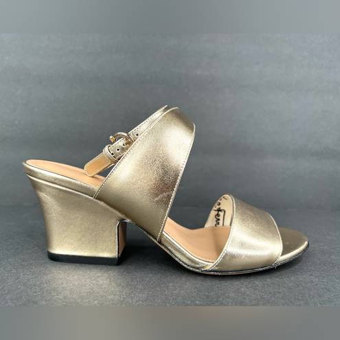 Salvatore Ferragamo  SHEENA METALLIC GOLD LEATHER ANKLE STRAP SANDALS SIZE US 6