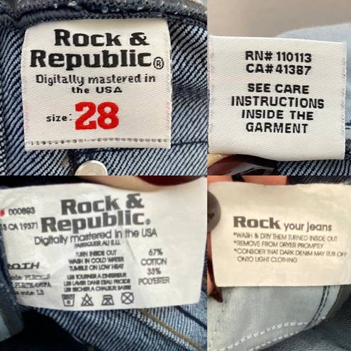 Rock & Republic Low Rise Flare Jeans y2k Embossed Back Pocket Logo Jean, size 28