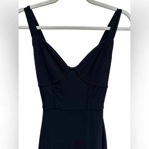 Naked Wardrobe  sleeveless black ribbed V neck fitted corset like dress