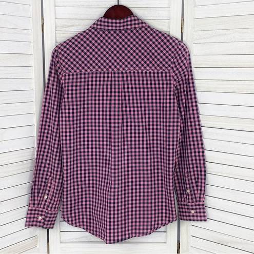 Prince And Fox  Gingham Check Button Front Oxford Shirt Pink Blue Medium