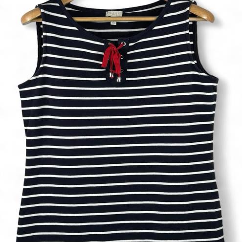 Talbots  Nautical Dress Sleeveless Striped Navy Dress With Red Accent Size Small