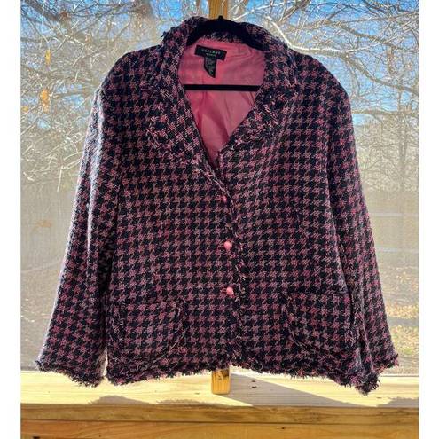 Houndstooth Silkland Woman Navy And Pink Tweed  Blazer Size 3X