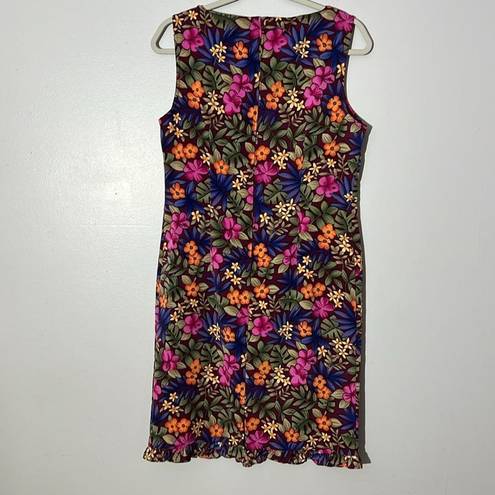 Kathie Lee Collection Vintage  Boatneck Floral Ruffle Sleeveless Sheath Dress