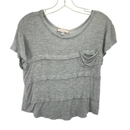 Edge Eri + Ali Womens Scoopneck Shirt Short Sleeve Raw  Stretch Pocket Gray Small