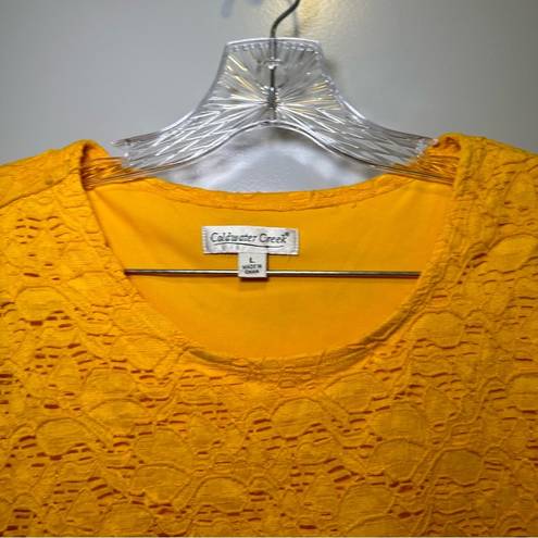 Coldwater Creek  Mustard Yellow Lace Scoop Neck Short Sleeve Tee size L