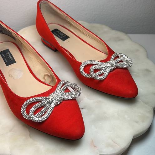 Jones New York  Quennelle Pointed Toe Rhinestone Bow Ballet Flats 7 Womens Red