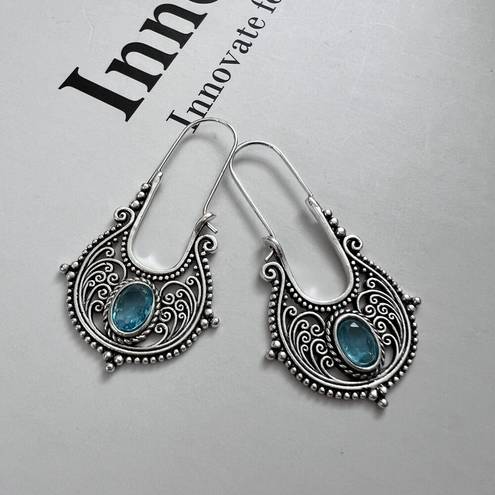 Vintage Blue Bohemian Dangle hoop earrings  Womens Jewelry vintage style