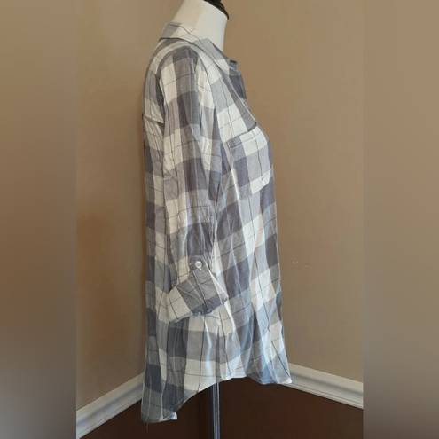 Blu Pepper NEW  Gray Plaid Button Down Open-Back Roll-Tab Sleeves ModCloth Top S