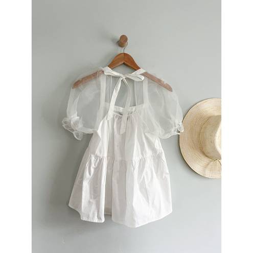 Tuckernuck   | Pomander Place | Tinsley Top | White Organza Puff Sleeve | Sz XS