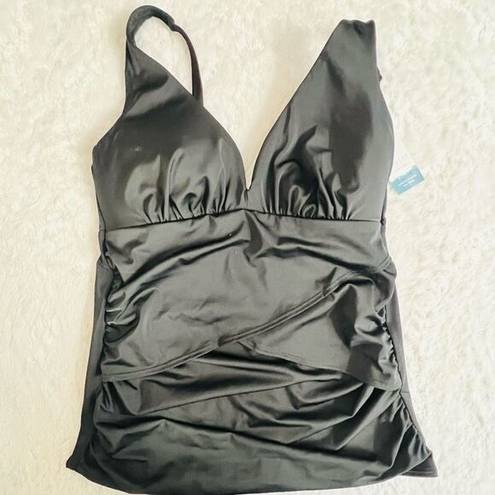 Cacique Swim by  Women's Black Shirred Tankini Top Size 10 NWT