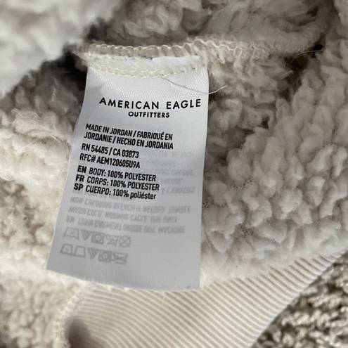 American Eagle  Womens Fleece Sherpa White Cream Teddy Hoodie Small Kanga Pocket