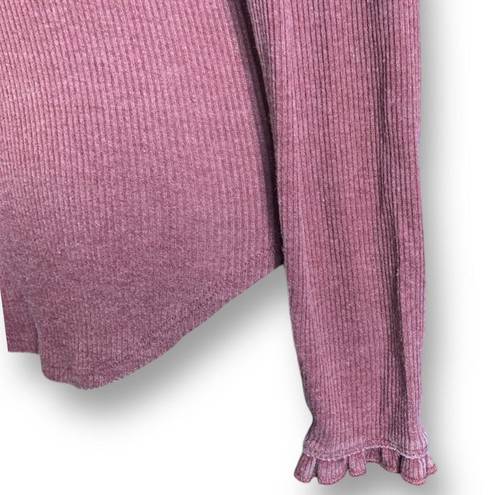 Chaser  Top Ruffle Trim Ribbed Knit Long Sleeve Pink Small NWT