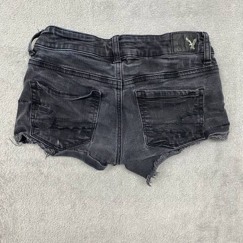 American Eagle  Shorts Womens 0 Black Booty Jean Cut Off Shortie Ripped Super Low