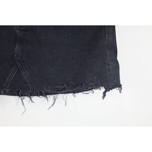 AGOLDE  Womens Distressed Mini Skirt 30 Cult Black Cotton Button Fly Denim NWT