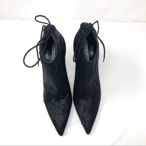 Manolo Blahnik  black calf hair pointed booties, size 40, NWOT