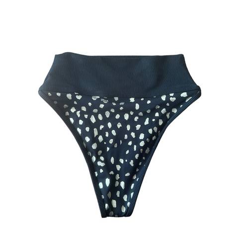 Beach Riot  High Rise Cheeky Emmy Ribbed Bikini Bottoms in Black Gold Spot XS