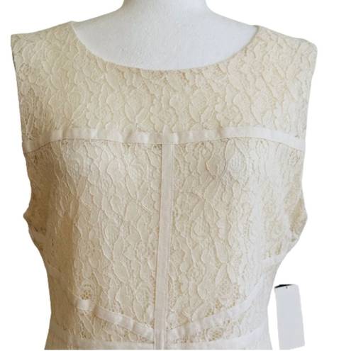 Bisou Bisou  Dress Cream Floral Lace Overlay Ribbon Sleeveless Dress Size 14