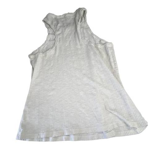 Pilcro  Women's High Neck Pleated White Top Size L Small Pattern