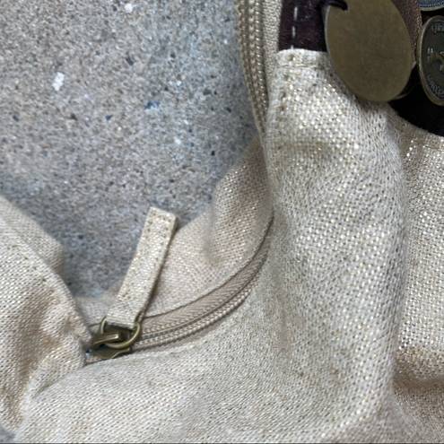 Linen and Suede Mini Hobo Bag with Queen II Coins Tan