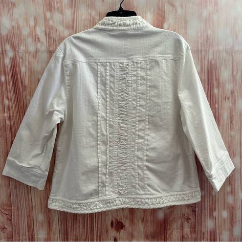 Dress Barn  White Ruffle Trim Denim Jacket